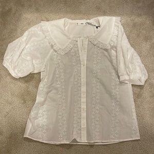 NWT Mango Eyelet Peter Pan Collar Blouse